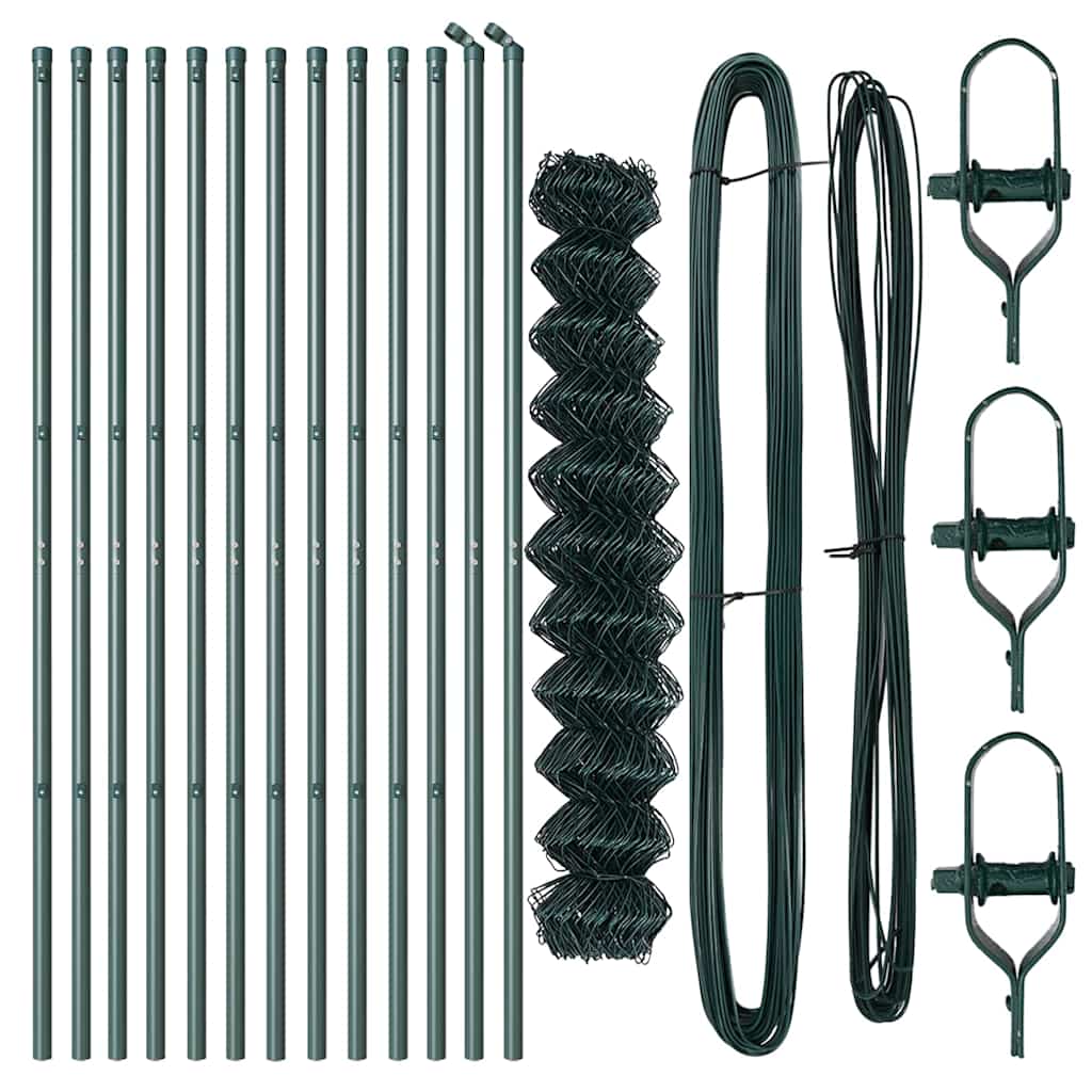 Kettengliedzaun mit Pfosten Grün 1 x 25 m Stahl